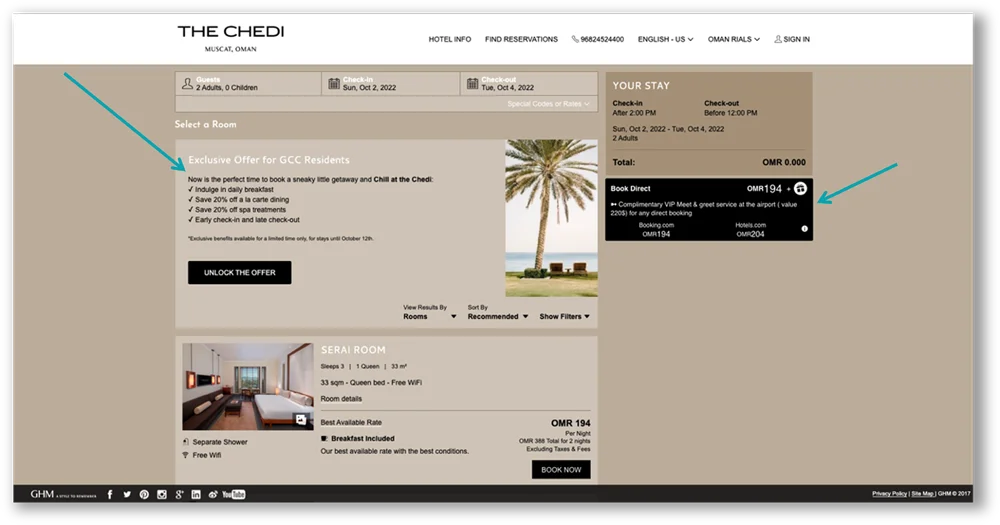 Suggerimenti per la personalizzazione del sito Web per hotel di lusso Esempio 1